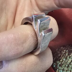 Trifari Silver Geometric Ring Adj. Size